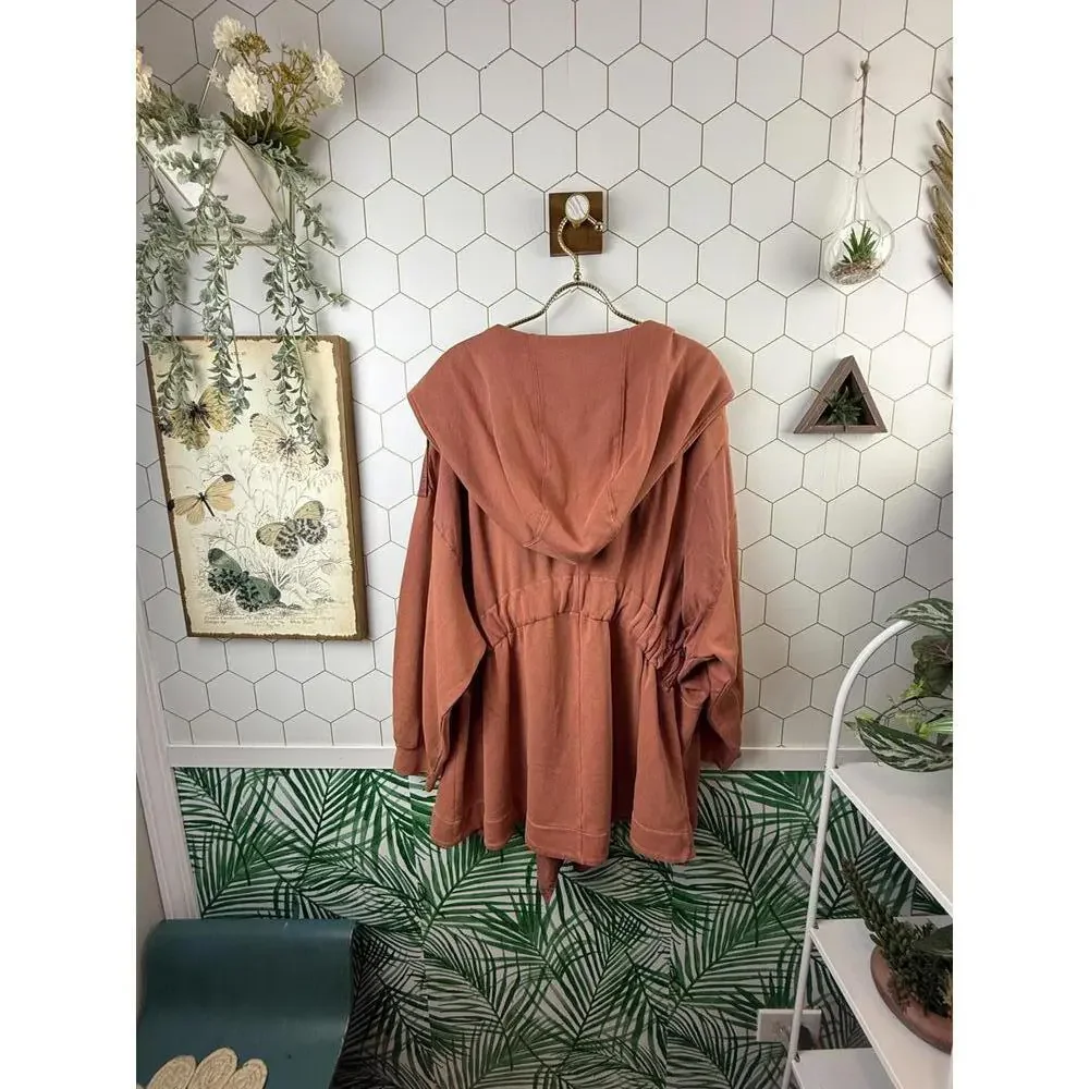 Free People Boho Asymmetrical Drape Hooded Jacket w/ Cinched Waist - Size -Small